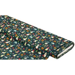 Tissu coton ""nains de jardin"", pétrole/multicolore, de la série ""Mona