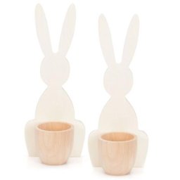 Coquetiers ""lapin"" en bois brut, 7,5 x 19 cm, 2 pièces