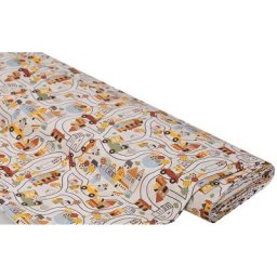 Tissu coton ""animaux & véhicules"", blanc/multicolore