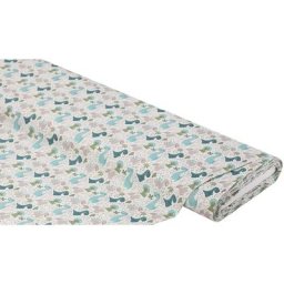 Tissu coton ""bébé dinosaures"", blanc/menthe/pétrole
