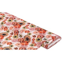 Tissu chiffon ""fleurs"", blanc/rouge