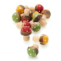 Champignons en bois, rouge/vert/orange, 3,5 cm, 12 pièces