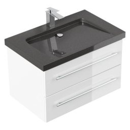 Meuble SDB Damo en blanc brillant avec simple vasque en granit India Black 75 cm