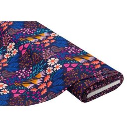 Albstoffe Tissu sweat biologique / French Terry « Flower Fields », bleu marine/multicolore