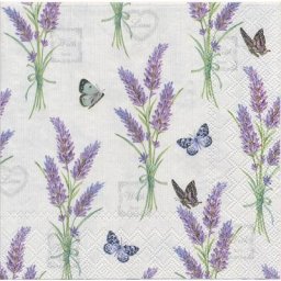 Serviettes en papier ""lavande/papillon"", 33 x 33 cm, 20 pièces