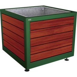 PROCITY Bac à plantes SILAOS®, h x l x p 800 x 1000 x 1000 mm, acier/bois, vert mousse, acajou