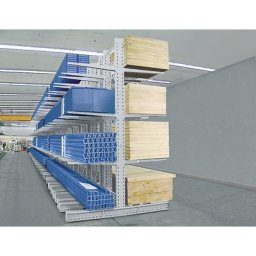 eurokraft pro Rayonnage double face pour charges longues, hauteur montants 3000 mm, rayonnage de base, charge max. adm. / rayonnage 9640 kg, gris clair RAL 7035