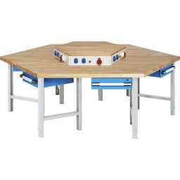 eurokraft pro Etabli multiple, 6 postes de travail, 6 tiroirs, avec module d'alimentation électrique, hauteur 790 - 1140 mm
