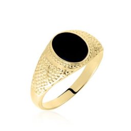 Chevalière Plaqué Or Jaune Azarel Email Noir
