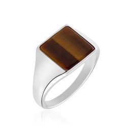 Chevalière Argent Blanc Atilio Oeil De Tigre