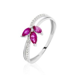 Bague Maura Or Blanc Rubis Et Diamant