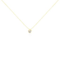 Collier Coeur Serti Clos Or Jaune Oxyde De Zirconium