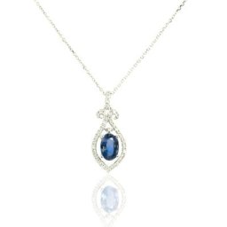 Collier Lys Or Blanc Saphir Et Diamant