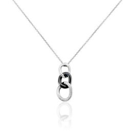 Collier Link Argent Blanc Céramique Et Oxyde De Zirconium