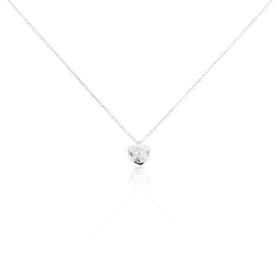 Collier Coeur Serti Clos Or Blanc Oxyde De Zirconium