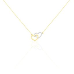 Collier Double Coeur Satines Or Bicolore