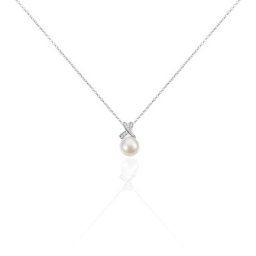 Collier Sathine Argent Blanc Perle De Culture Et Oxyde De Zirconium