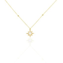Collier Terry Or Jaune Calcedoine Et Oxyde De Zirconium