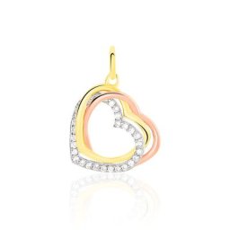 Pendentif Coeur Penche Double Or Bicolore Oxyde De Zirconium