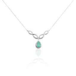 Collier Sissi Or Blanc Diamant Et Emeraude