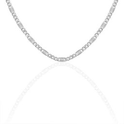 Collier Jeremi Maille Alternee 1/3 Et Plaquettes Argent Blanc