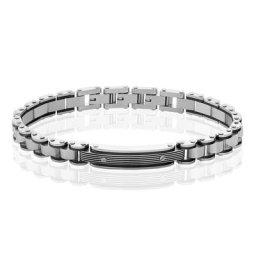 Bracelet Identite Acier Blanc Et Noir Blas