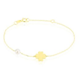 Bracelet Trefle Or Jaune Perle De Culture