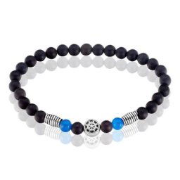 Bracelet Acier Huguesa Agate Noir Pierres Bleues
