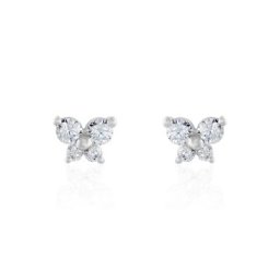 Boucles D'oreilles Puces Eleanor Fleur Or Blanc Oxyde De Zirconium