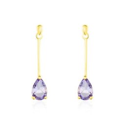 Boucles D'oreilles Pendantes Goutte Or Jaune Amethyste