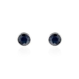 Boucles D'oreilles Puces Edy Serti Clos Or Blanc Saphir