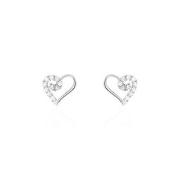 Boucles D'oreilles Puces Daria Cœur Or Blanc Oxyde De Zirconium
