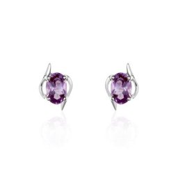 Boucles D'oreilles Puces Vrille Ovale Or Blanc Amethyste