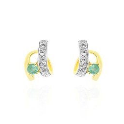 Boucles D'oreilles Puces Loubra Or Jaune Emeraude