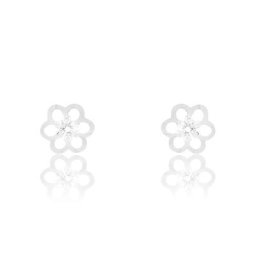 Boucles D'oreilles Puces Philine Fleur Or Blanc Oxyde De Zirconium