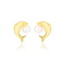 Boucles D'oreilles Puces Eleanor Dauphin Or Jaune Perle De Culture