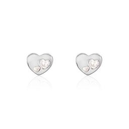 Boucles D'oreilles Puces Daria Coeur Plein Or Blanc Oxyde De Zirconium