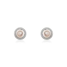 Boucles D'oreilles Puces Mathie Argent Blanc Perle De Culture Et Oxyde