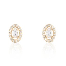Boucles D'oreilles Puces Classical Plaqué Or Jaune Oxyde De Zirconium