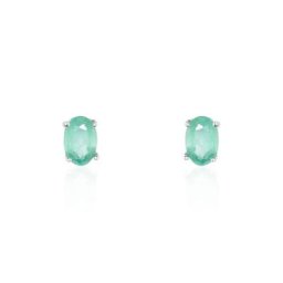 Boucles D'oreilles Puces Ovale Or Blanc Emeraude