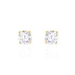 Boucles D'oreilles Puces 4 Griffes Or Jaune Diamant Synthetique