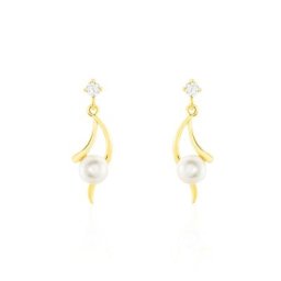 Boucles D'oreilles Pendantes Orientale Or Jaune Perle De Culture