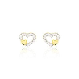 Boucles D'oreilles Puces Daria Double Coeurs Or Jaune Oxyde