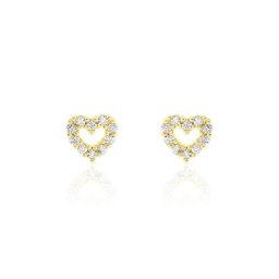 Boucles D'oreilles Puces Coeur Ajoure Or Jaune Oxyde De Zirconium