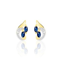 Boucles D'oreilles Puces Sakina Or Jaune Saphir Et Diamant Et Divers