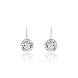 Boucles D'oreilles Pendantes Mentoura Or Blanc Diamant Synthétique