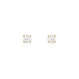 Boucles D'oreilles Puces Or Jaune Diamants Synthetique
