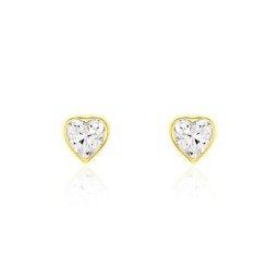 Boucles D'oreilles Puces Daria Coeur Plein Or Jaune Oxyde De Zirconium