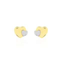 Boucles D'oreilles Puces Anne-maudae Double Coeurs Or Bicolore