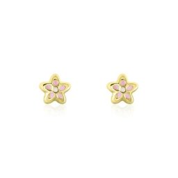 Boucles D'oreilles Puces Fleur Email Or Jaune